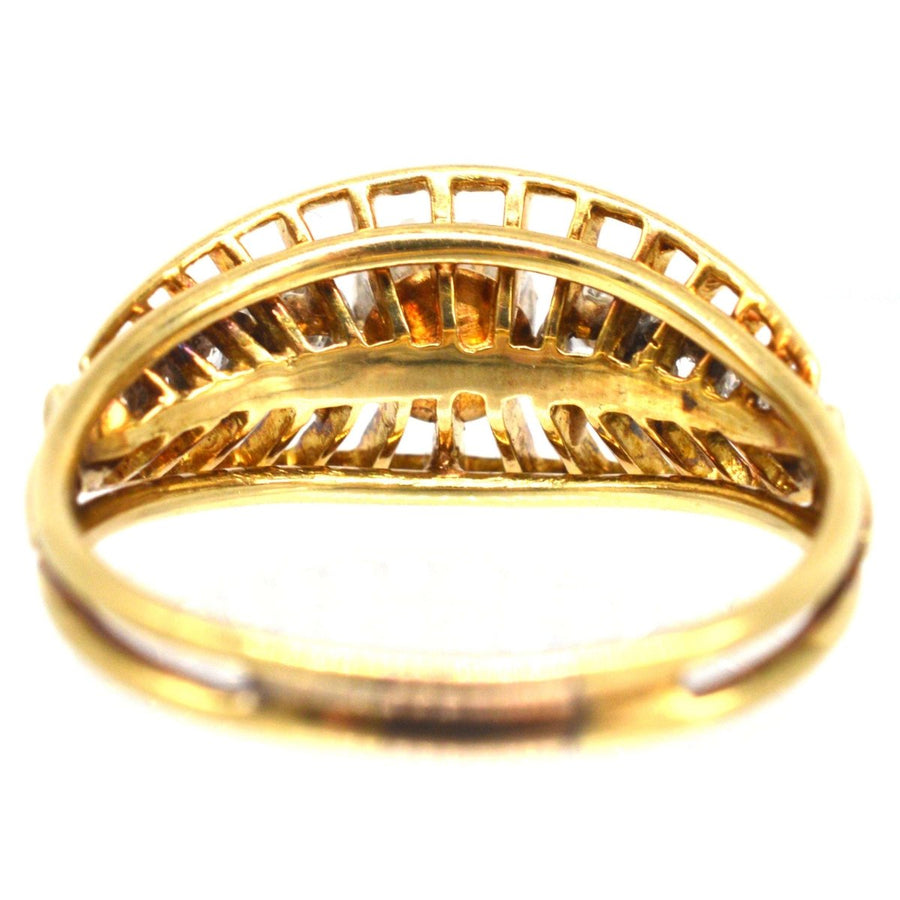 Retro 18ct Gold Diamond Ring with Openwork Fan Gallery | Parkin and Gerrish | Antique & Vintage Jewellery
