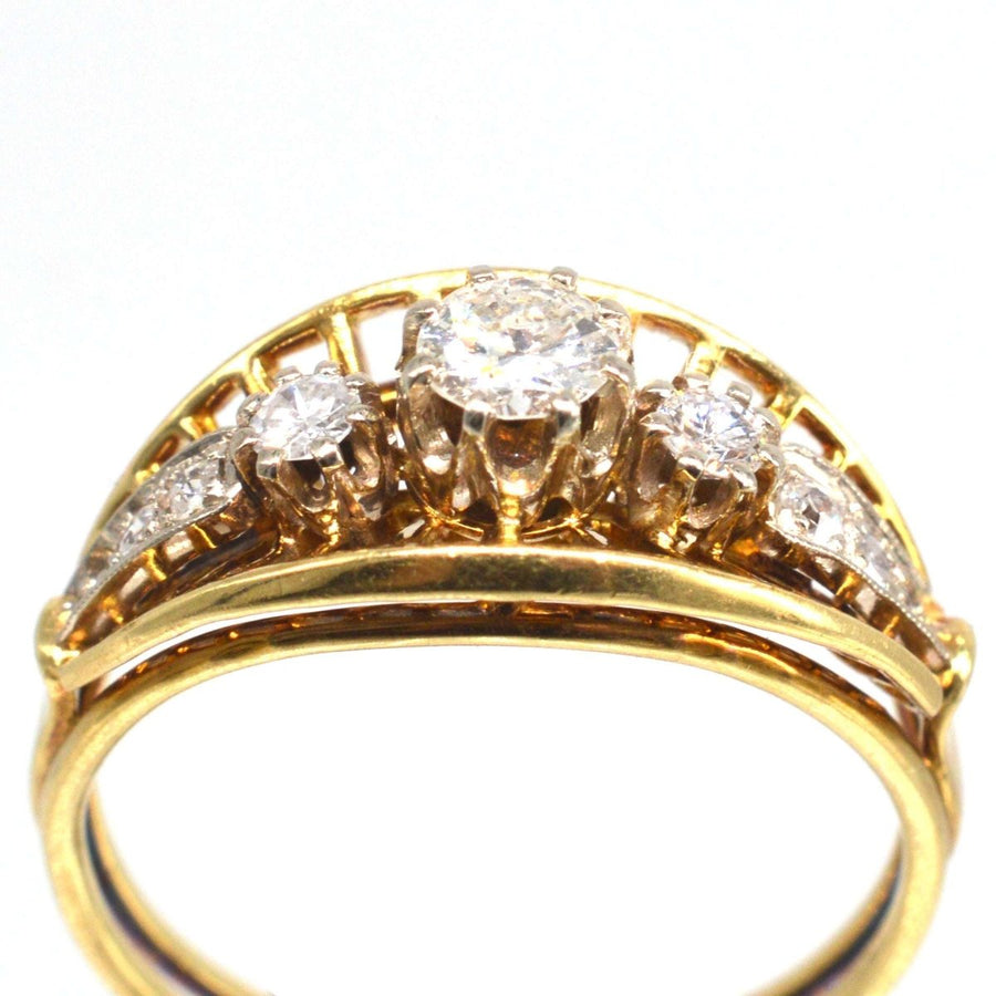 Retro 18ct Gold Diamond Ring with Openwork Fan Gallery | Parkin and Gerrish | Antique & Vintage Jewellery