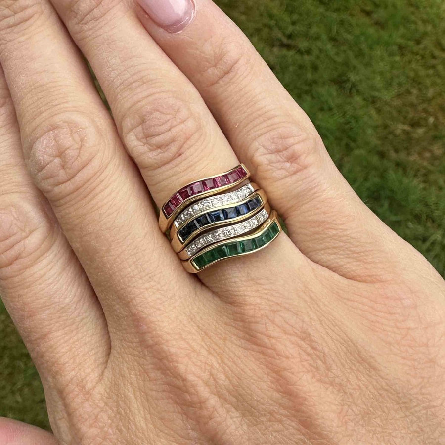 Retro 18ct Gold Tutti Frutti Interchangeable Diamond, Sapphire, Ruby & Emerald Ring | Parkin and Gerrish (UK)