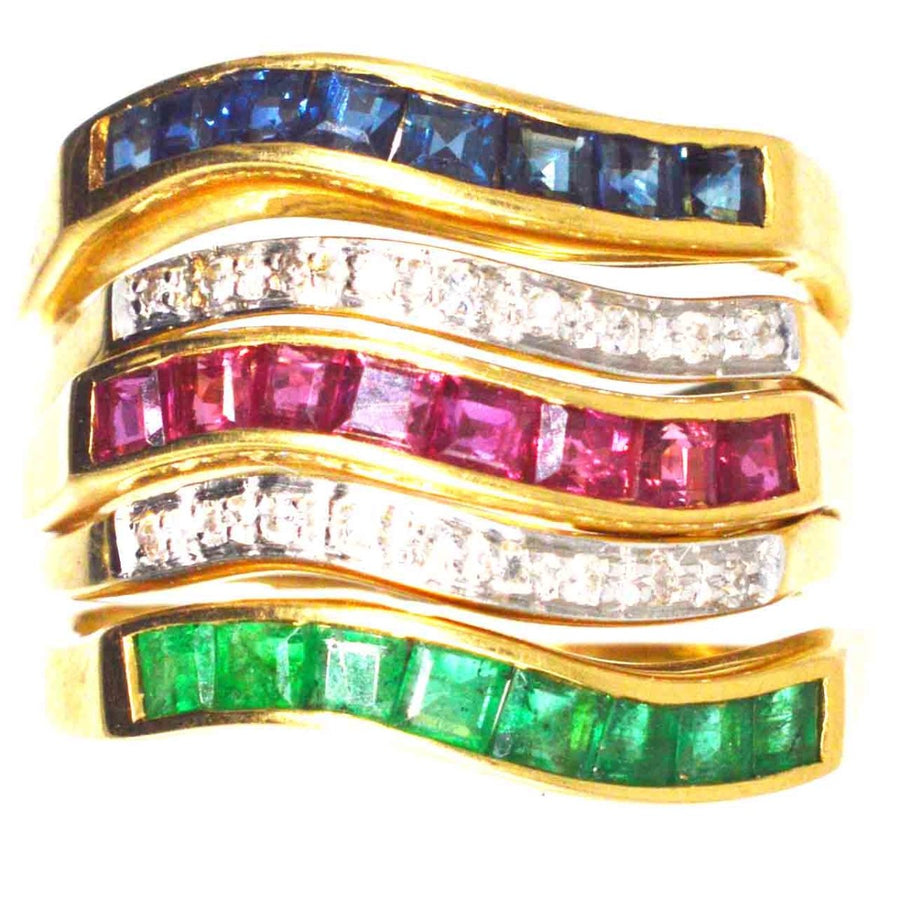 Retro 18ct Gold Tutti Frutti Interchangeable Diamond, Sapphire, Ruby & Emerald Ring | Parkin and Gerrish (UK)