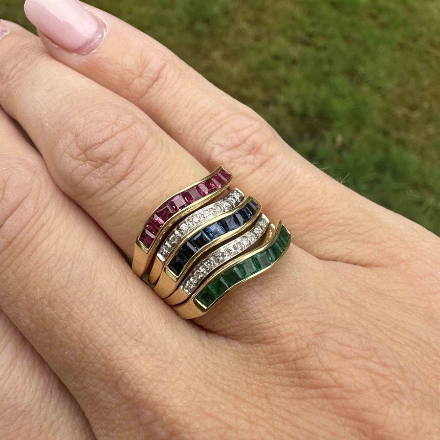 Retro 18ct Gold Tutti Frutti Interchangeable Diamond, Sapphire, Ruby & Emerald Ring | Parkin and Gerrish (UK)