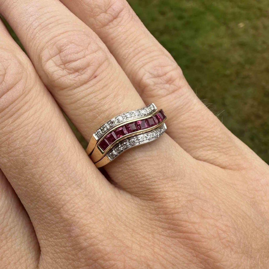 Retro 18ct Gold Tutti Frutti Interchangeable Diamond, Sapphire, Ruby & Emerald Ring | Parkin and Gerrish (UK)