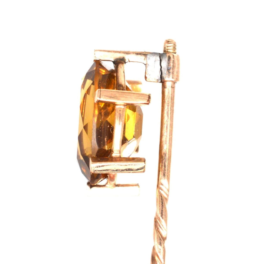 Retro 1940s Large 9ct Gold Golden Citrine Tie Pin | Parkin and Gerrish | Antique & Vintage Jewellery