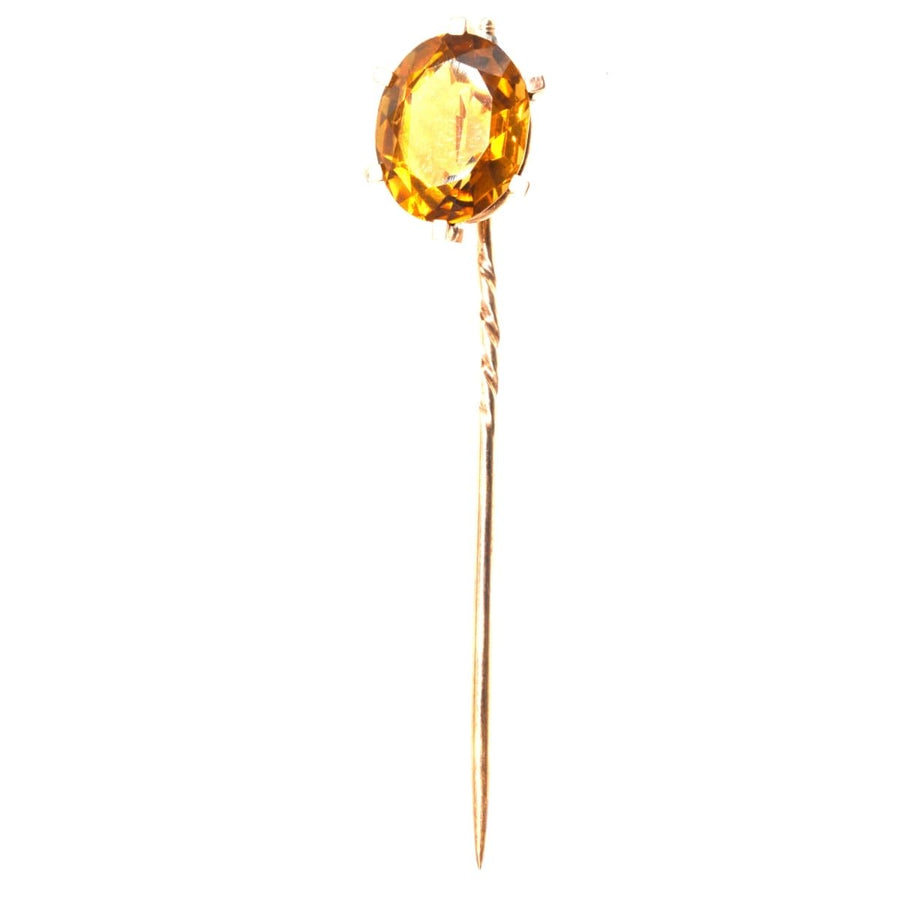 Retro 1940s Large 9ct Gold Golden Citrine Tie Pin | Parkin and Gerrish | Antique & Vintage Jewellery