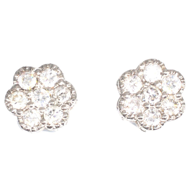Small Art Deco 18ct White Gold Diamond Cluster Stud Earrings