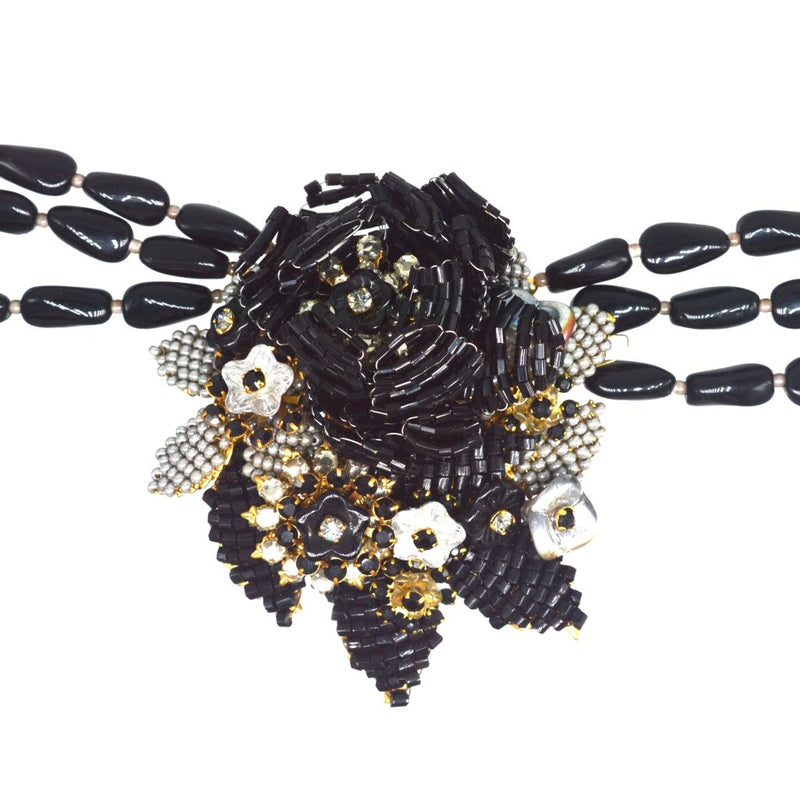 Stanley Hagler NYC Black Bead & Floral Statement Necklace