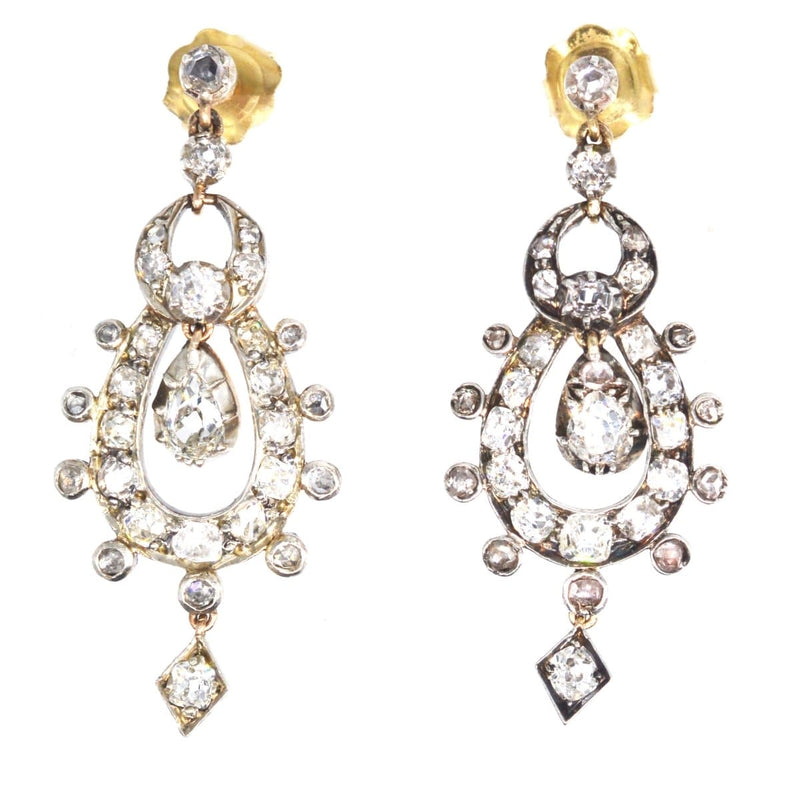 Victorian 15ct Gold and Silver Diamond Drop Earrings