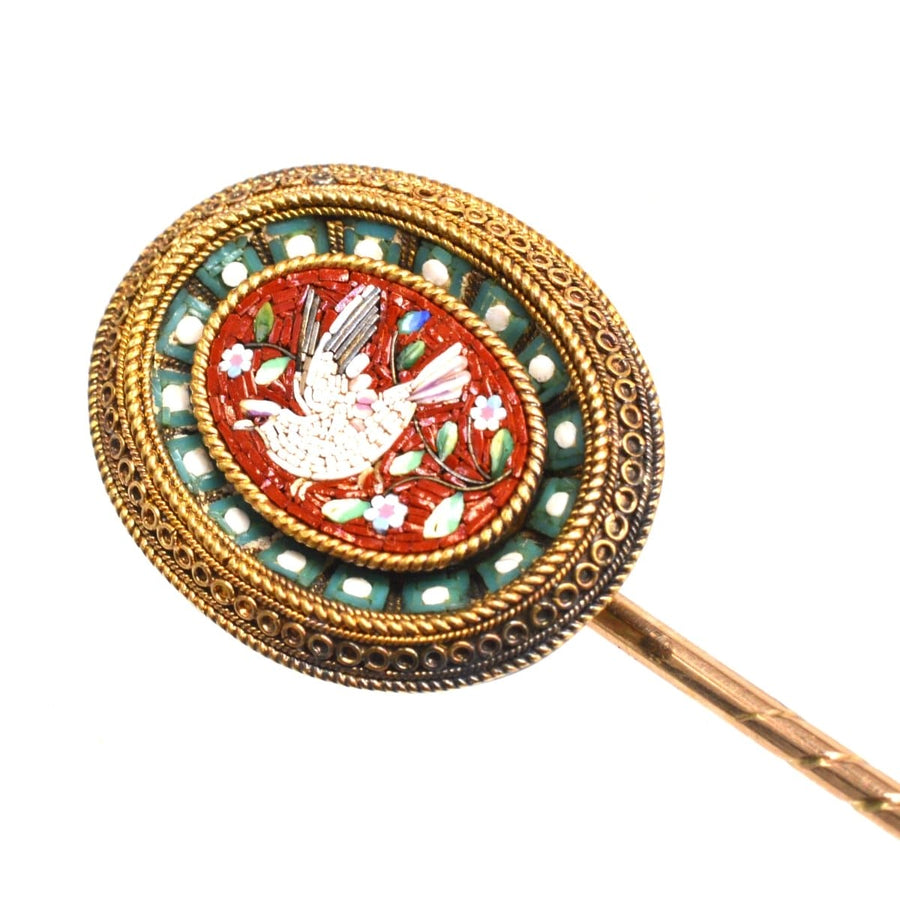 Victorian 15ct Gold Etruscan Revival Micromosaic Tie Pin of a Dove | Parkin and Gerrish | Antique & Vintage Jewellery