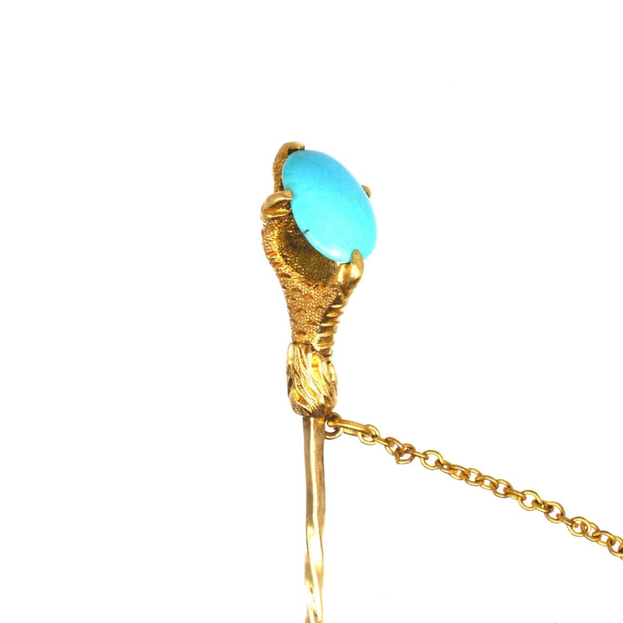 Victorian 15ct Gold Tie Pin of a Eagle Claw Holding a Turquoise | Parkin and Gerrish | Antique & Vintage Jewellery