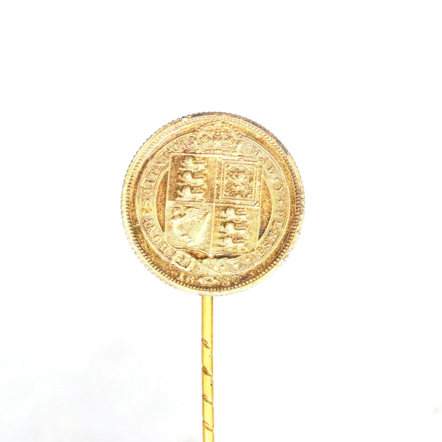 Victorian 1887 Queen Victoria Silver Sixpence Tie Pin | Parkin and Gerrish | Antique & Vintage Jewellery