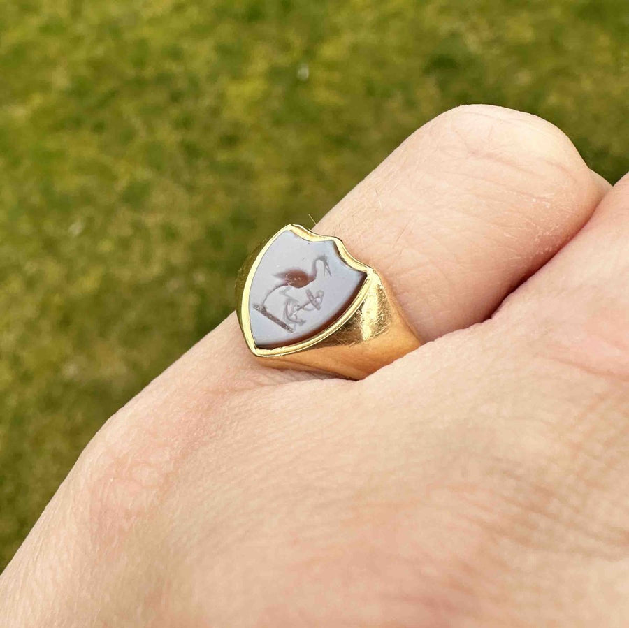 Victorian 18ct Gold and Carnelian Signet Ring with a Stork and and an Anchor | Parkin and Gerrish | Antique & Vintage Jewellery