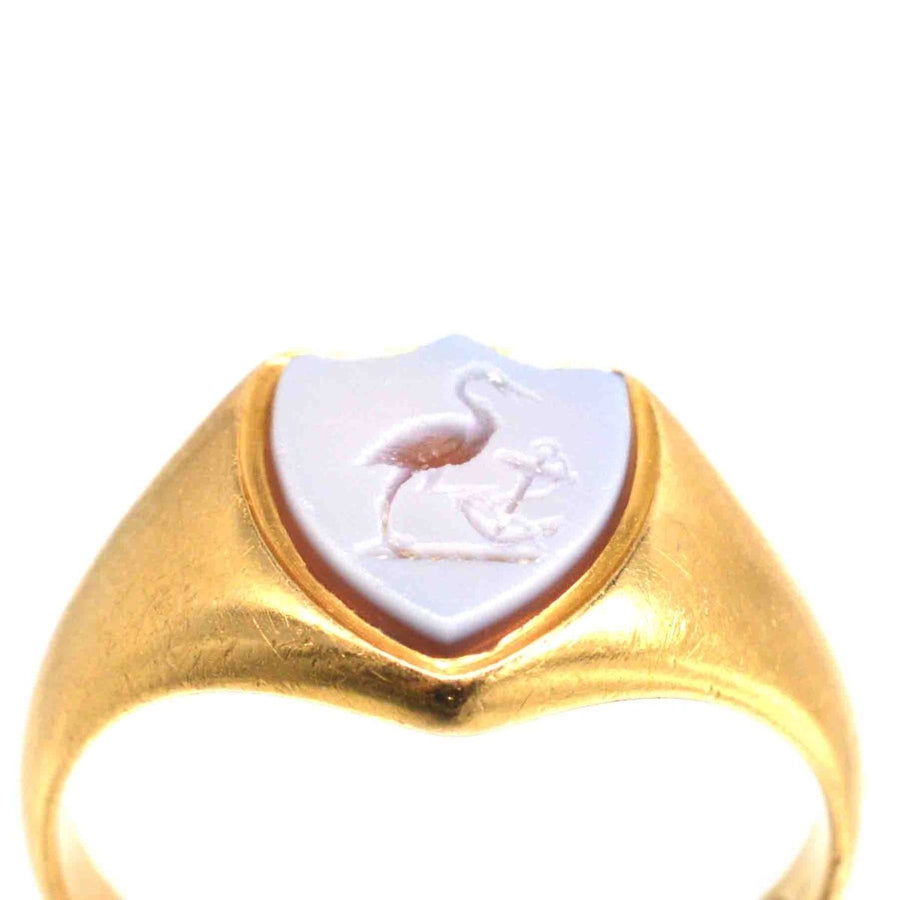 Victorian 18ct Gold and Carnelian Signet Ring with a Stork and and an Anchor | Parkin and Gerrish | Antique & Vintage Jewellery