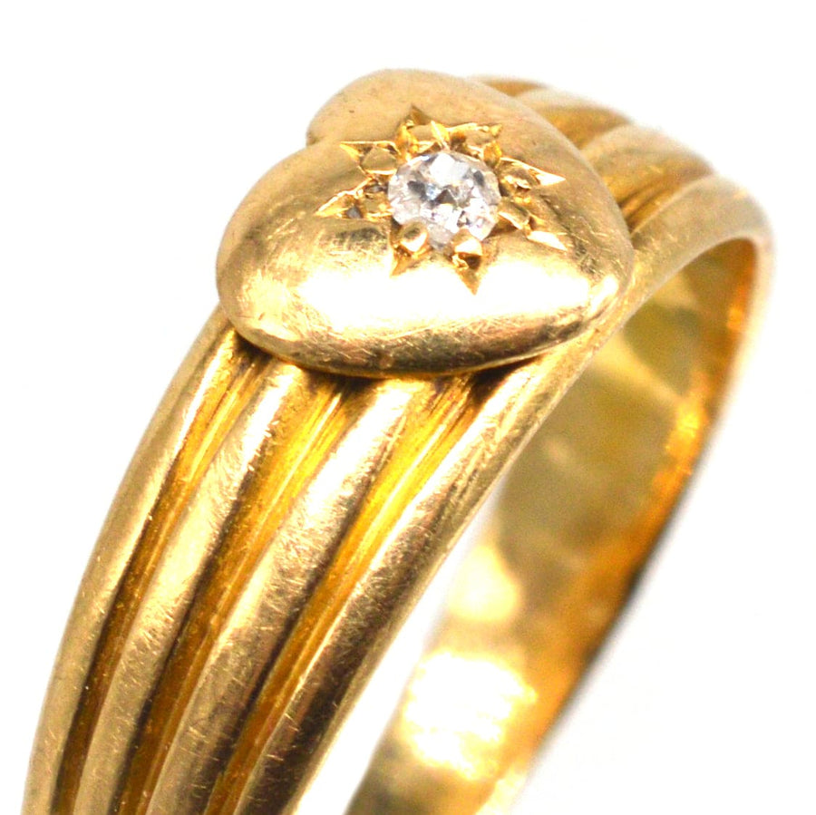 Victorian 18ct Gold Band Keeper Ring with a Heart and a Diamond | Parkin and Gerrish | Antique & Vintage Jewellery