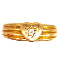 Victorian 18ct Gold Band Keeper Ring with a Heart and a Diamond | Parkin and Gerrish (UK)