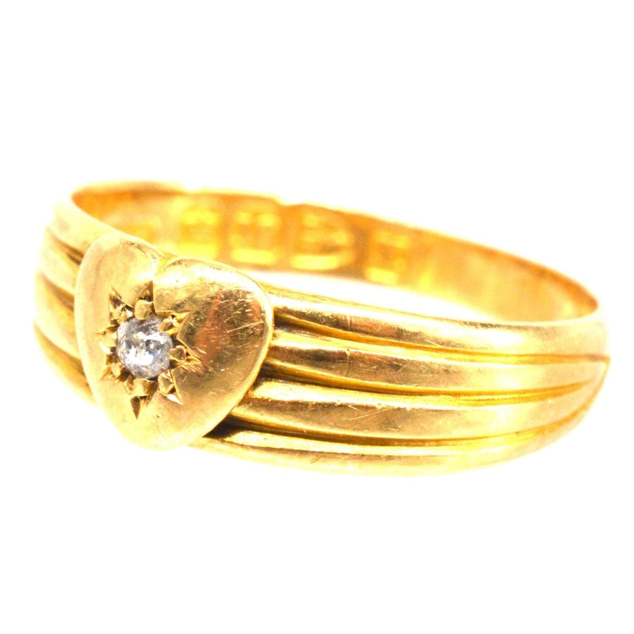 Victorian 18ct Gold Band Keeper Ring with a Heart and a Diamond | Parkin and Gerrish | Antique & Vintage Jewellery