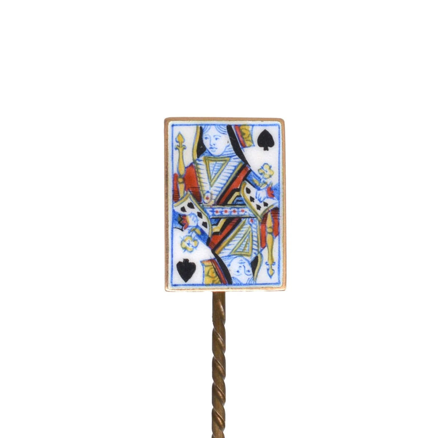 Victorian 18ct Gold & Enamel 'Queen of Spades' Playing Card Novelty Tie Pin | Parkin and Gerrish | Antique & Vintage Jewellery