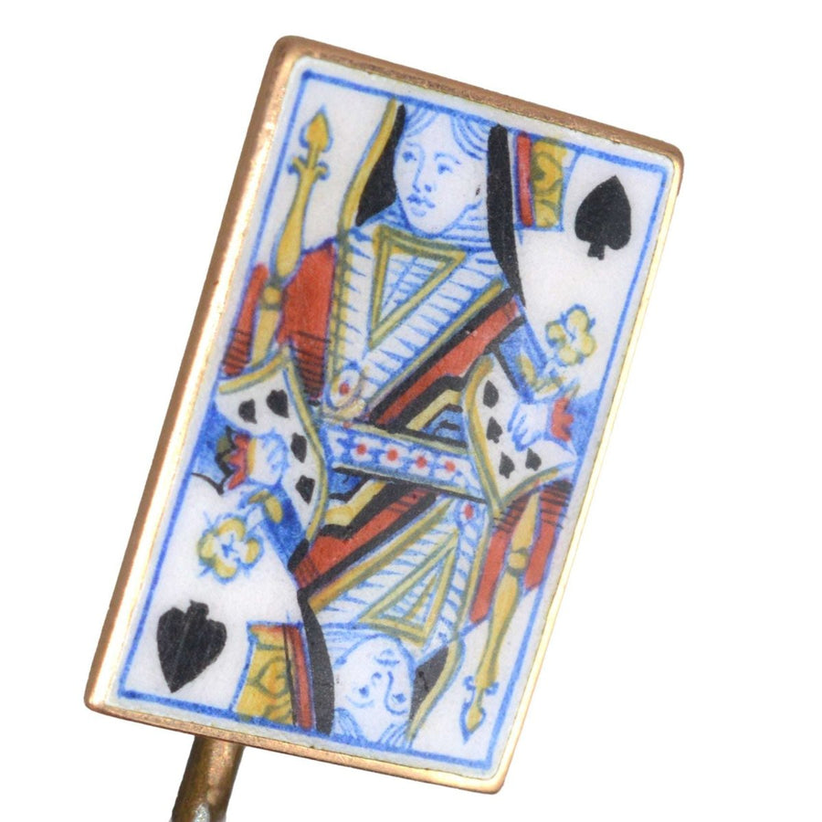 Victorian 18ct Gold & Enamel 'Queen of Spades' Playing Card Novelty Tie Pin | Parkin and Gerrish | Antique & Vintage Jewellery
