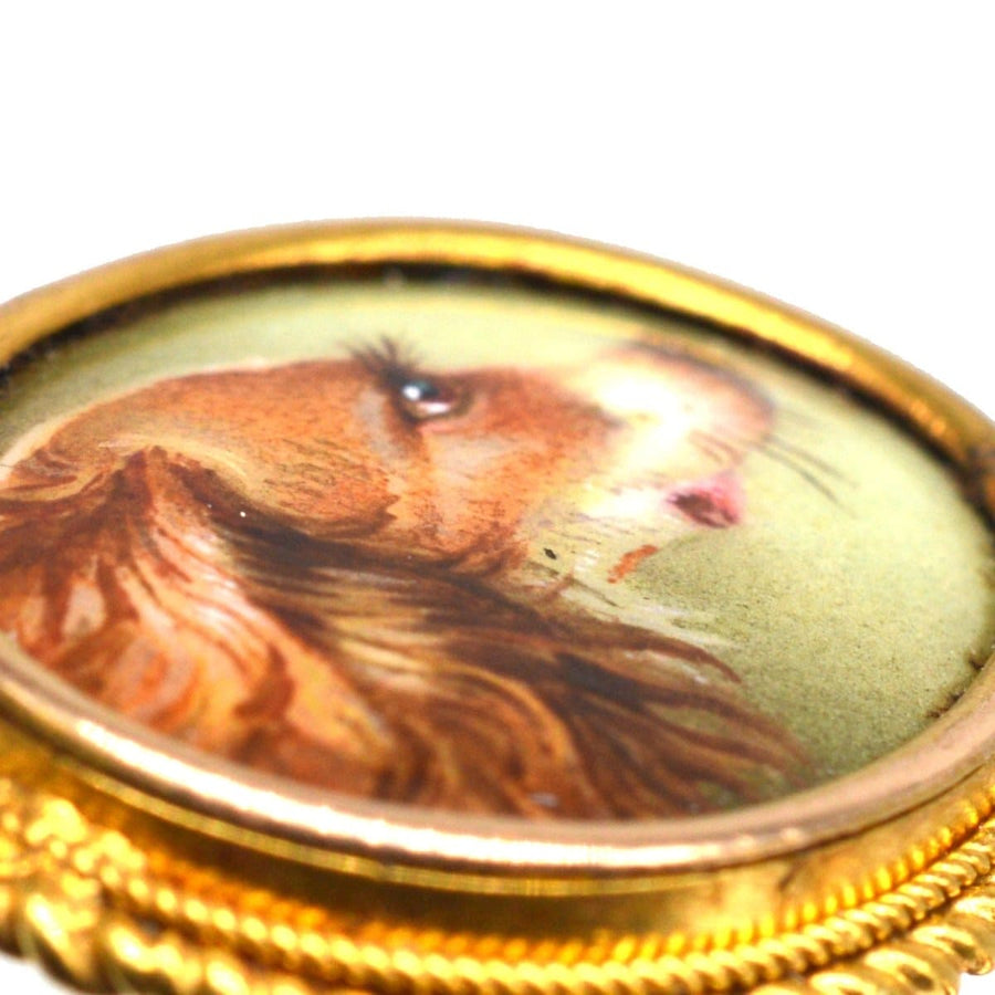 Victorian 18ct Gold Painted Miniature of a Spaniel Dog Tie Pin After Armfield | Parkin and Gerrish | Antique & Vintage Jewellery