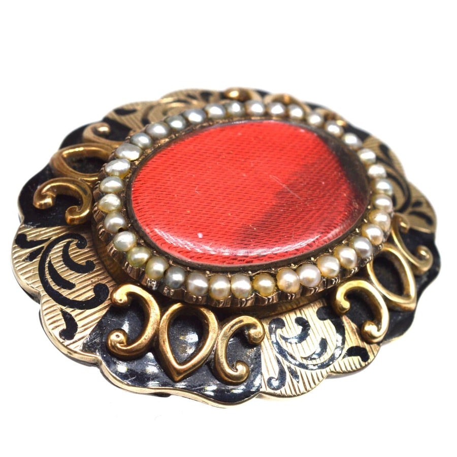 Victorian 9ct Gold Mourning Brooch with Seed Pearl and Hairwork | Parkin and Gerrish | Antique & Vintage Jewellery