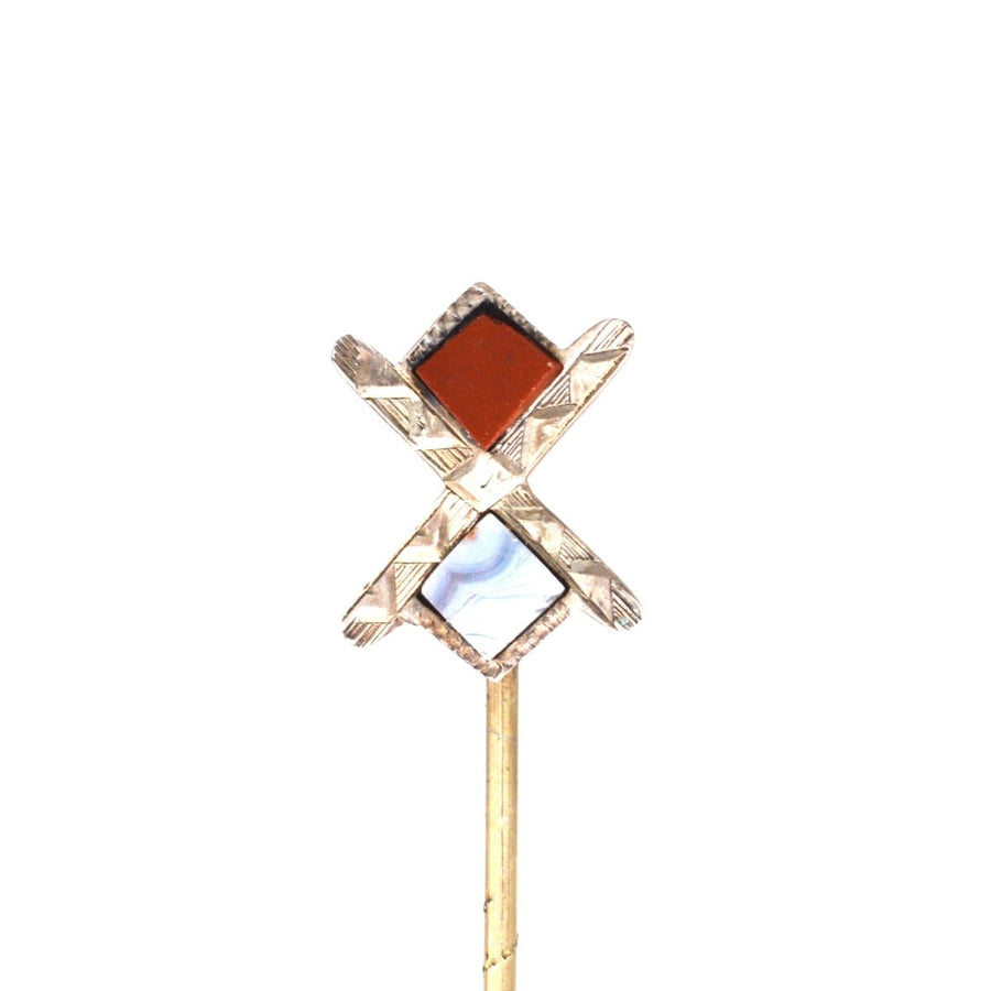 Victorian Scottish Silver St Andrews Cross Tie Pin with Jasper and Agate | Parkin and Gerrish | Antique & Vintage Jewellery