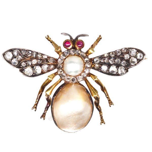 Victorian Rose Cut Diamond and Pearl Bee / Insect Brooch – Parkin