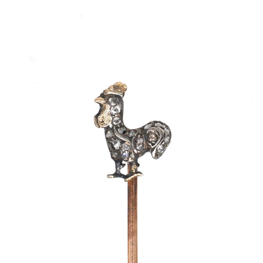 Victorian Silver Diamond Cockerel Tie Pin | Parkin and Gerrish | Antique & Vintage Jewellery