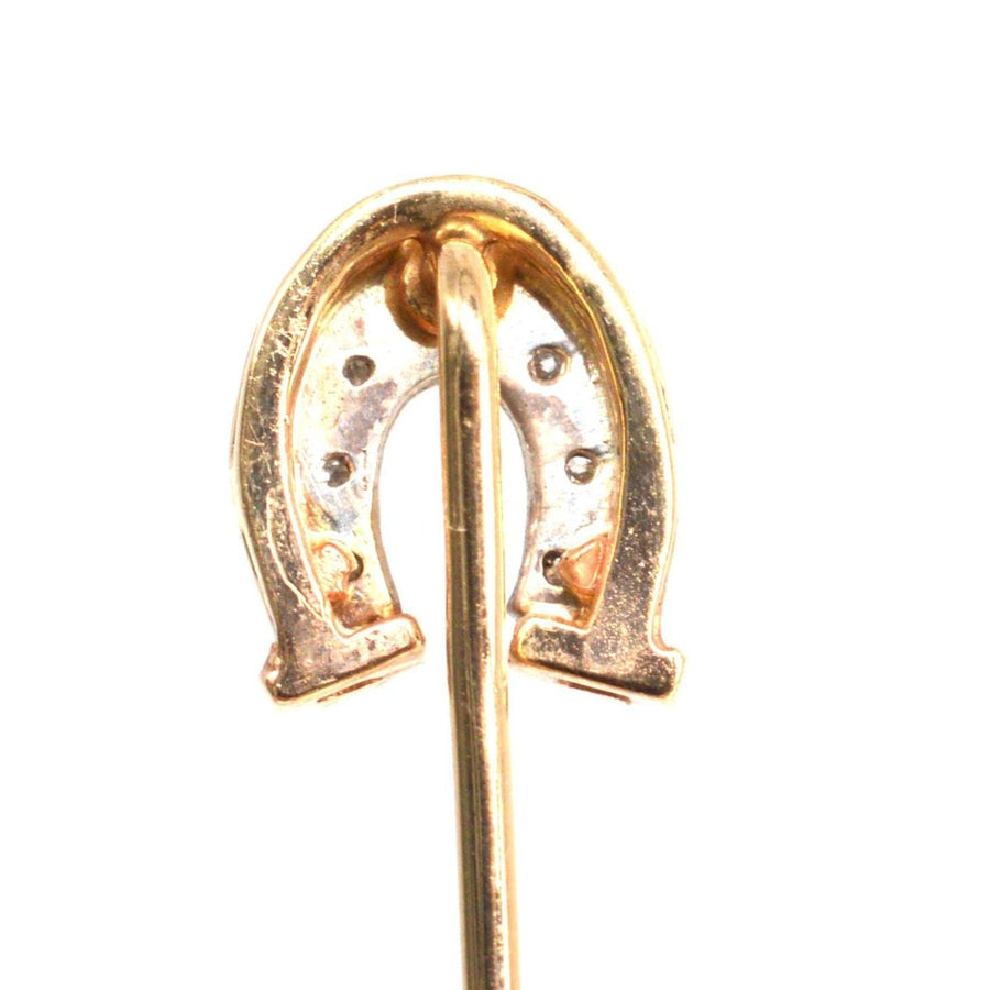 Vintage 14ct Gold and Platinum Diamond Horseshoe Tie Pin | Parkin and Gerrish | Antique & Vintage Jewellery