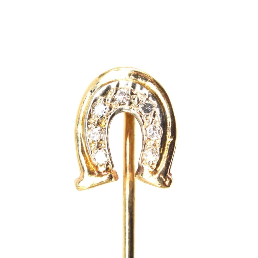 Vintage 14ct Gold and Platinum Diamond Horseshoe Tie Pin | Parkin and Gerrish | Antique & Vintage Jewellery