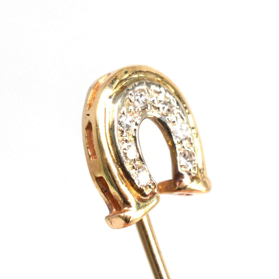 Vintage 14ct Gold and Platinum Diamond Horseshoe Tie Pin | Parkin and Gerrish | Antique & Vintage Jewellery