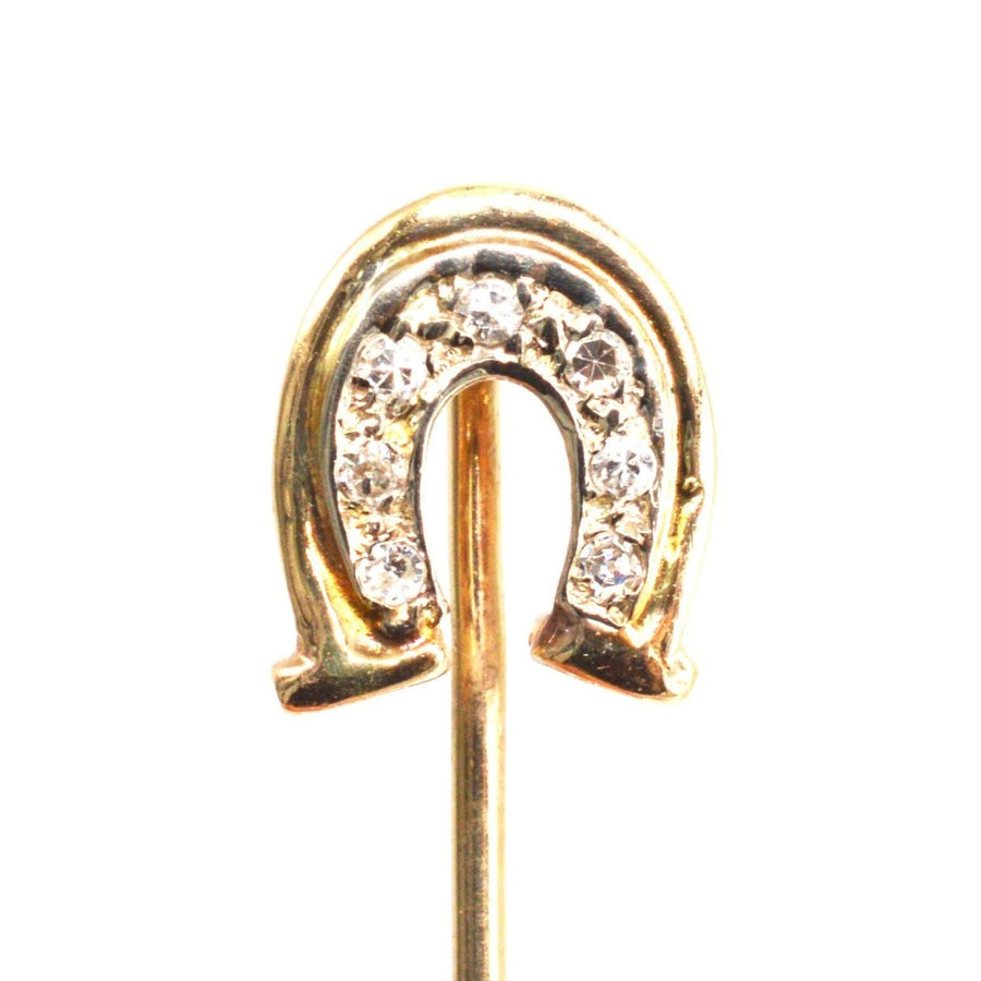 Vintage 14ct Gold and Platinum Diamond Horseshoe Tie Pin | Parkin and Gerrish | Antique & Vintage Jewellery