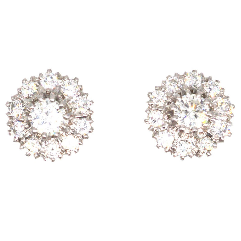 Vintage 18ct Gold 1.1 ct Diamond Cluster Stud Earrings