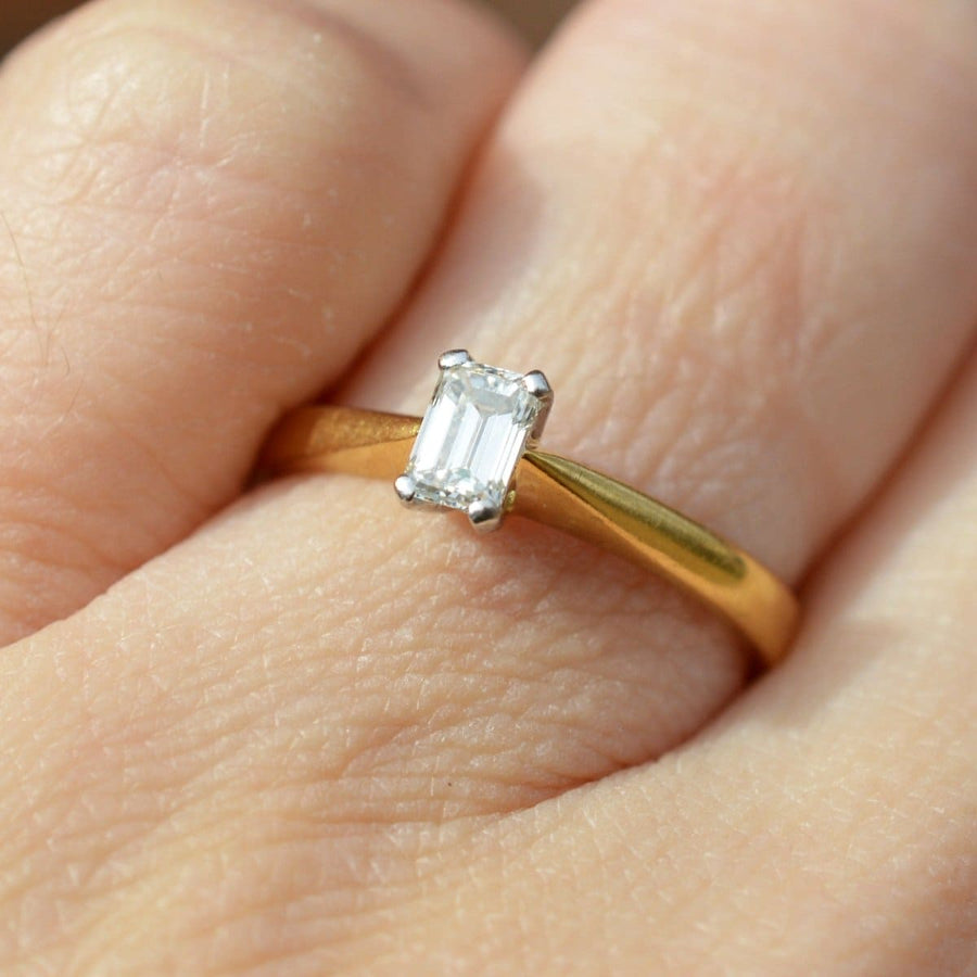 Vintage 18ct Gold and Emerald Cut Diamond Ring | Parkin and Gerrish | Antique & Vintage Jewellery