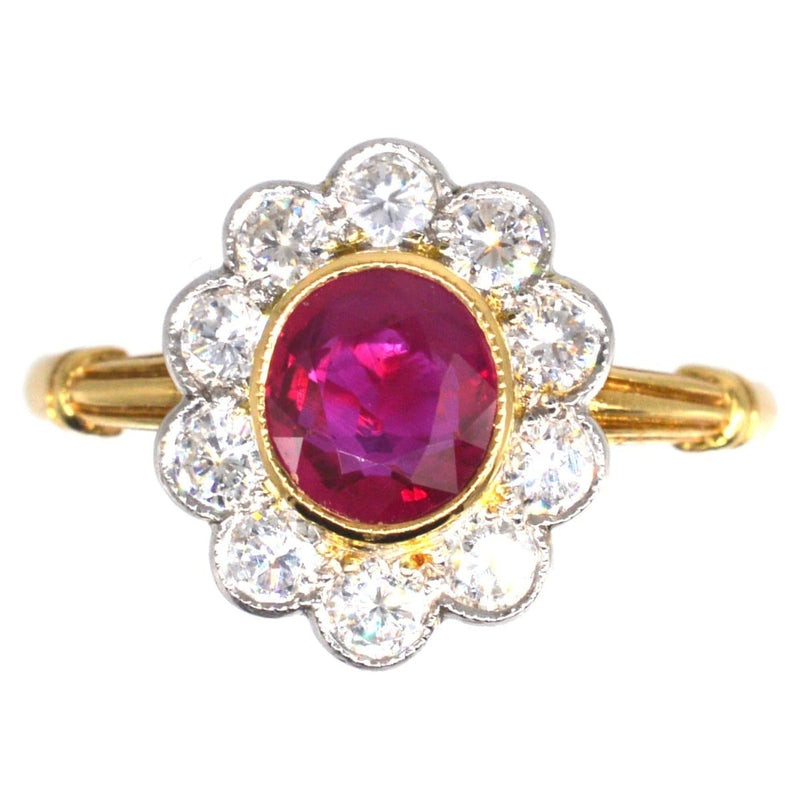 Bague vintage en or 18 carats avec rubis de Birmanie et diamants