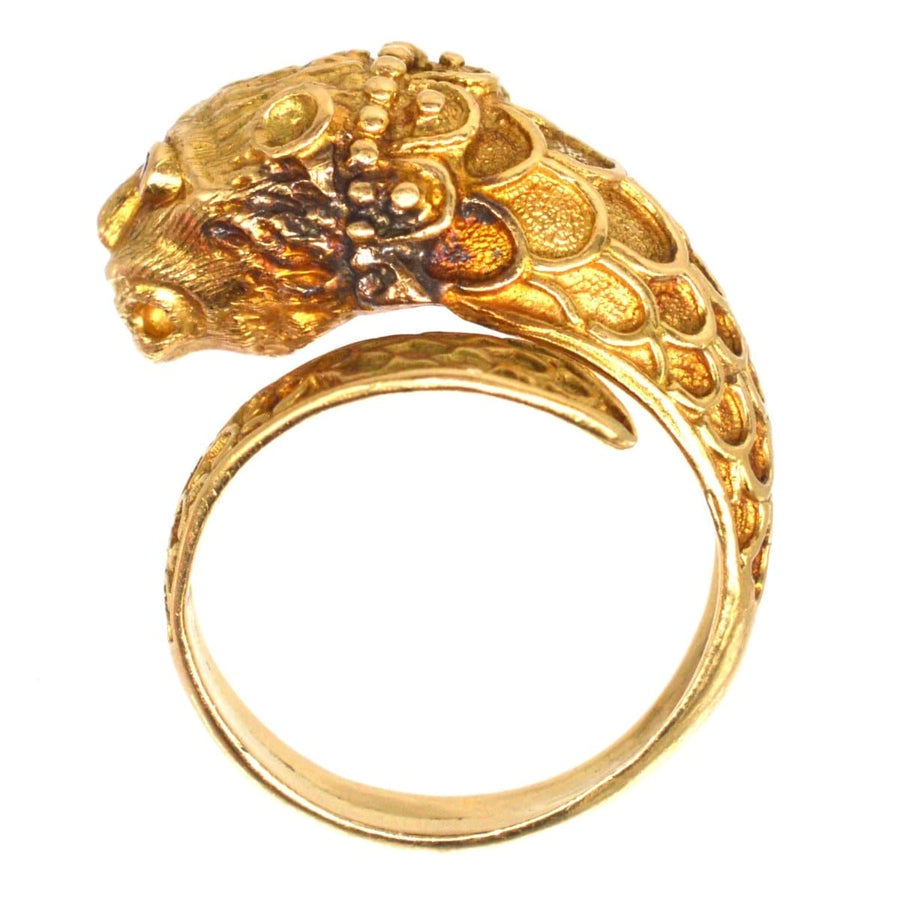 Vintage 18ct Gold Chimera Ring with Ruby Eyes | Parkin and Gerrish | Antique & Vintage Jewellery