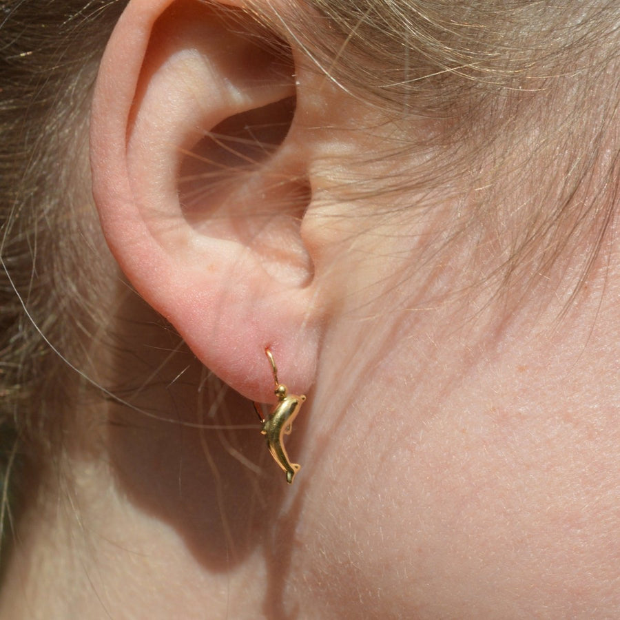 Vintage 18ct Gold Dolphin Sleeper Earrings | Parkin and Gerrish (UK)