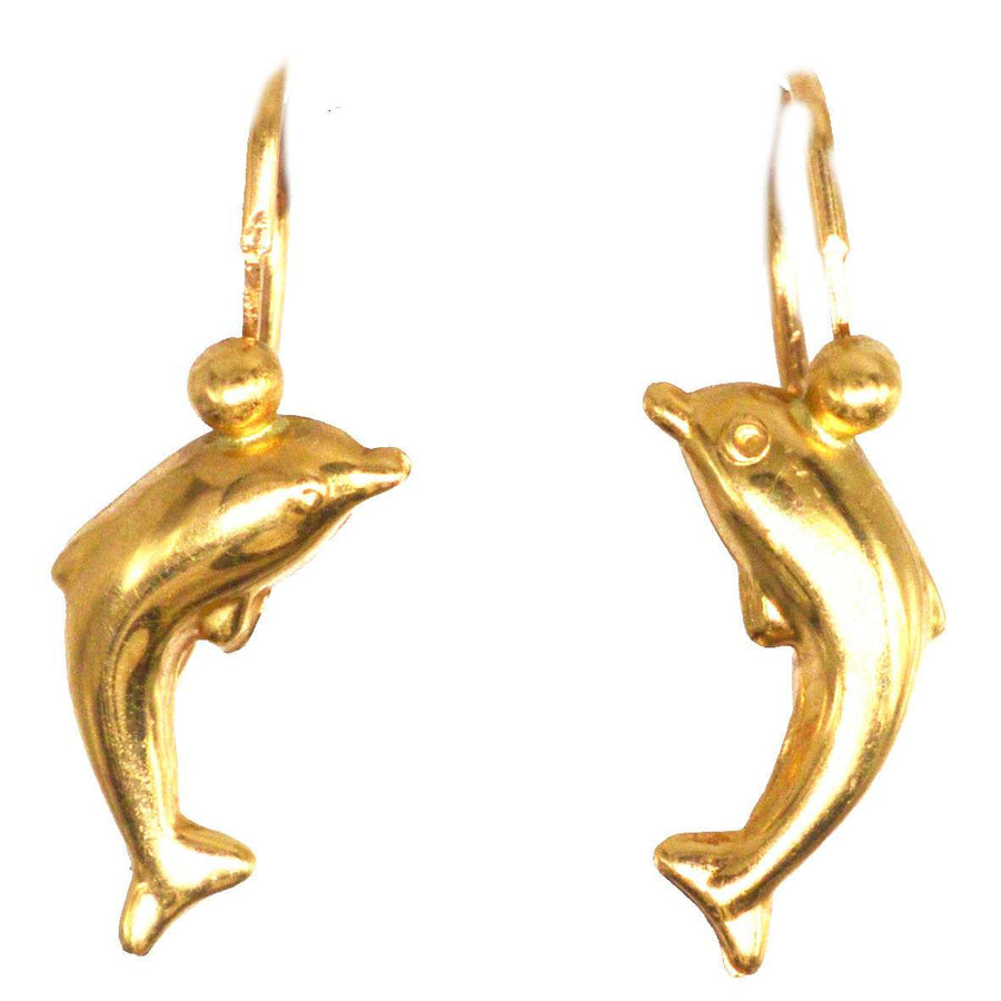 Vintage 18ct Gold Dolphin Sleeper Earrings | Parkin and Gerrish (UK)