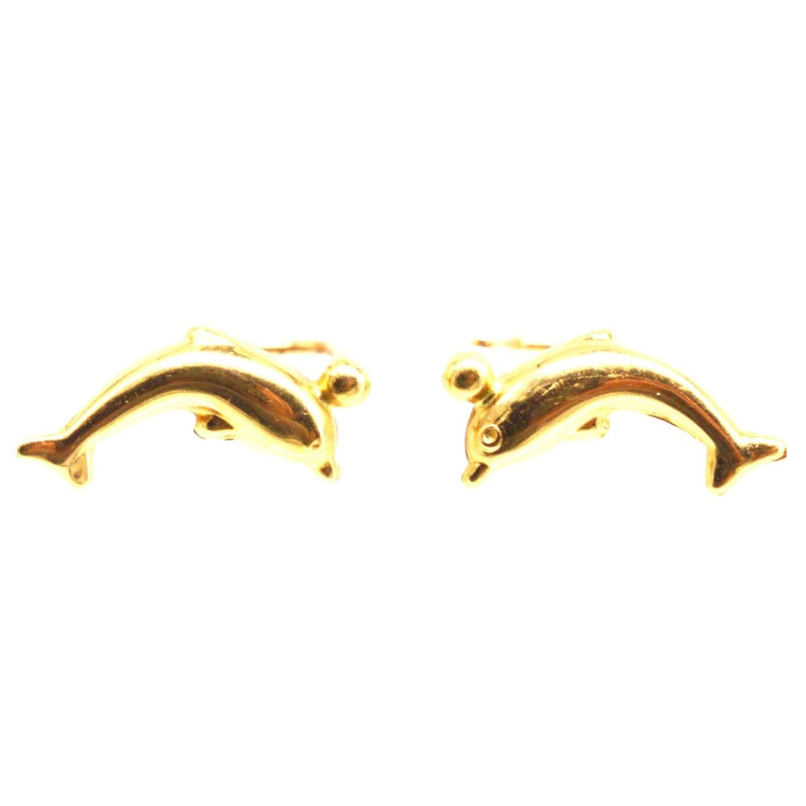 Vintage 18ct Gold Dolphin Sleeper Earrings | Parkin and Gerrish (UK)