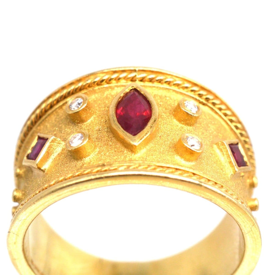 Vintage 18ct Gold, Ruby and Diamond Tapered Templar Band Ring | Parkin and Gerrish | Antique & Vintage Jewellery