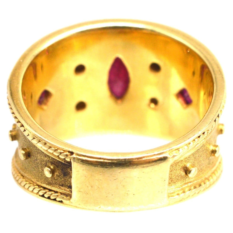 Vintage 18ct Gold, Ruby and Diamond Tapered Templar Band Ring | Parkin and Gerrish | Antique & Vintage Jewellery