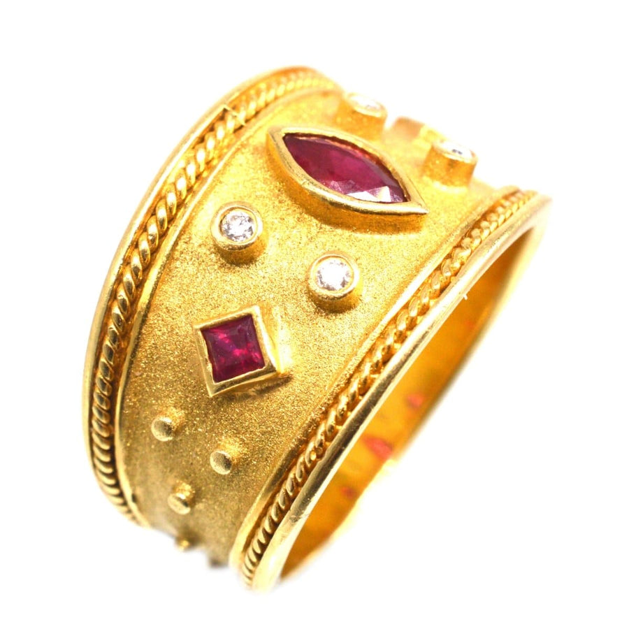 Vintage 18ct Gold, Ruby and Diamond Tapered Templar Band Ring | Parkin and Gerrish | Antique & Vintage Jewellery