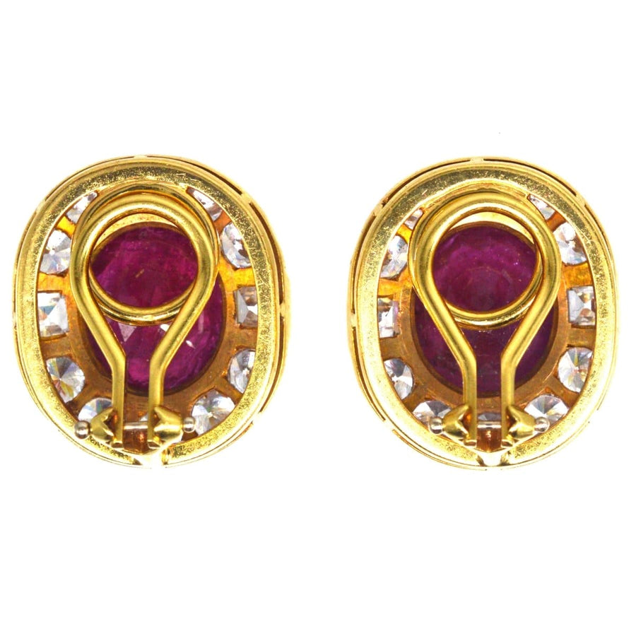 Vintage 18ct Gold Ruby and White Sapphire Cluster Clip On Earrings | Parkin and Gerrish | Antique & Vintage Jewellery