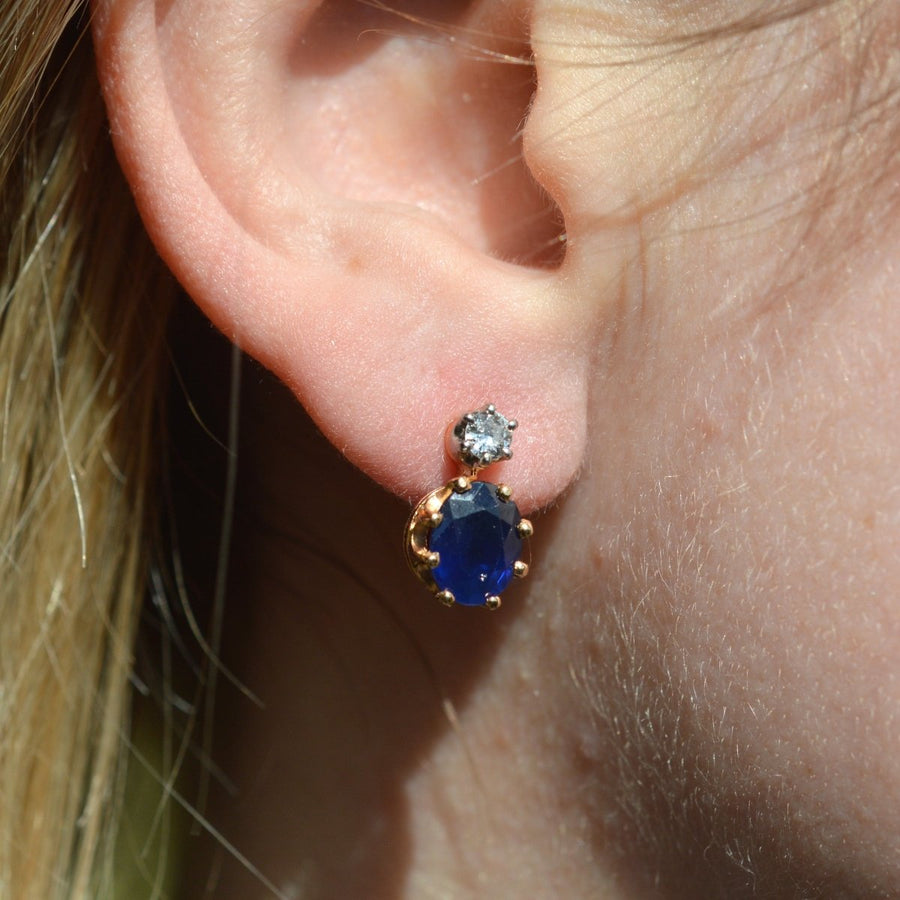 Vintage 18ct Gold Sapphire and Diamond Earrings | Parkin and Gerrish (UK)