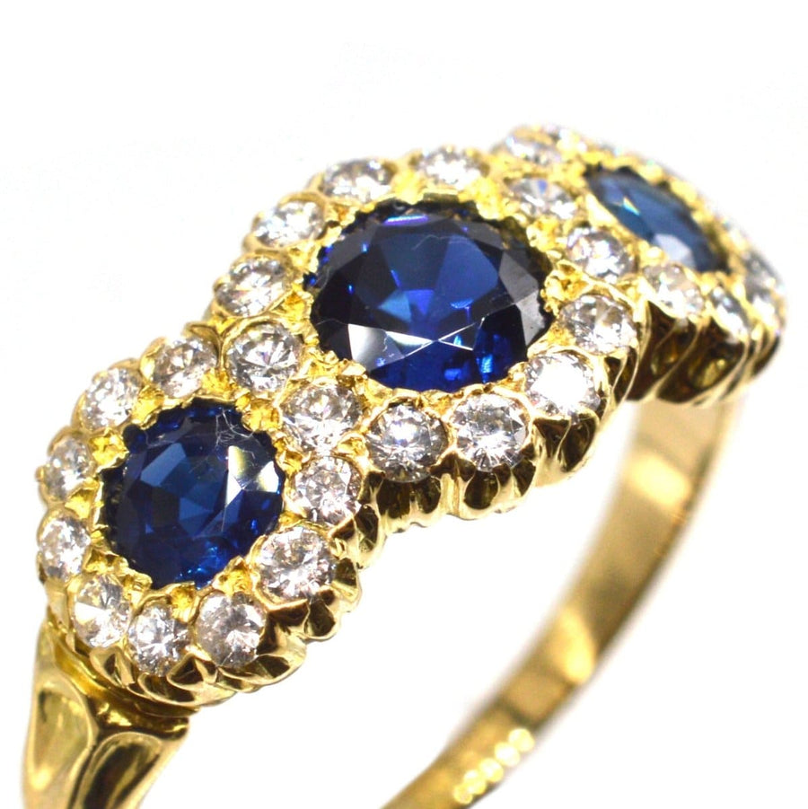 Vintage 18ct Gold Sapphire and Diamond Triple Cluster Ring | Parkin and Gerrish | Antique & Vintage Jewellery