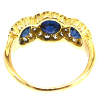 Vintage 18ct Gold Sapphire and Diamond Triple Cluster Ring | Parkin and Gerrish (UK)