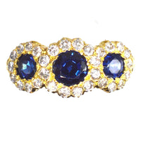 Vintage 18ct Gold Sapphire and Diamond Triple Cluster Ring | Parkin and Gerrish (UK)