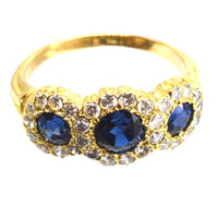 Vintage 18ct Gold Sapphire and Diamond Triple Cluster Ring | Parkin and Gerrish (UK)
