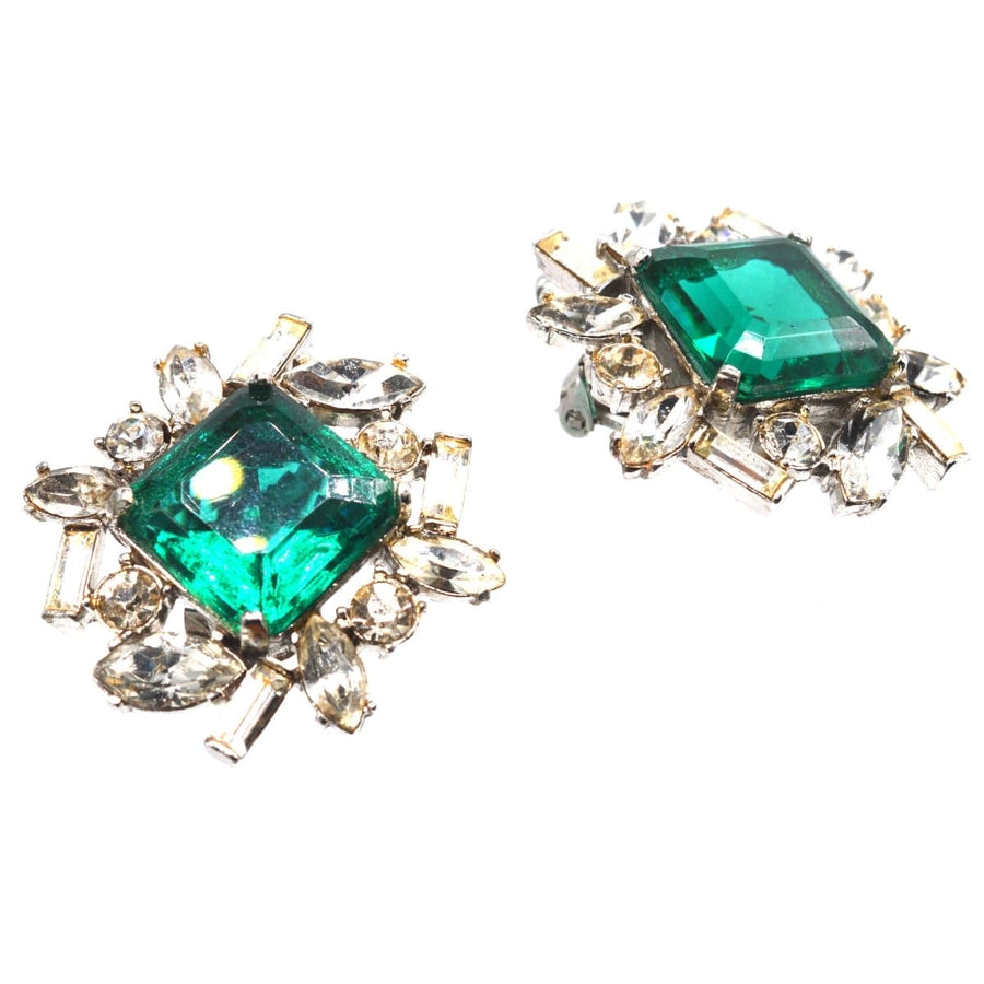 Vintage 1990s Green and White Paste Clip On Earrings by Kenneth Lane | Parkin and Gerrish | Antique & Vintage Jewellery