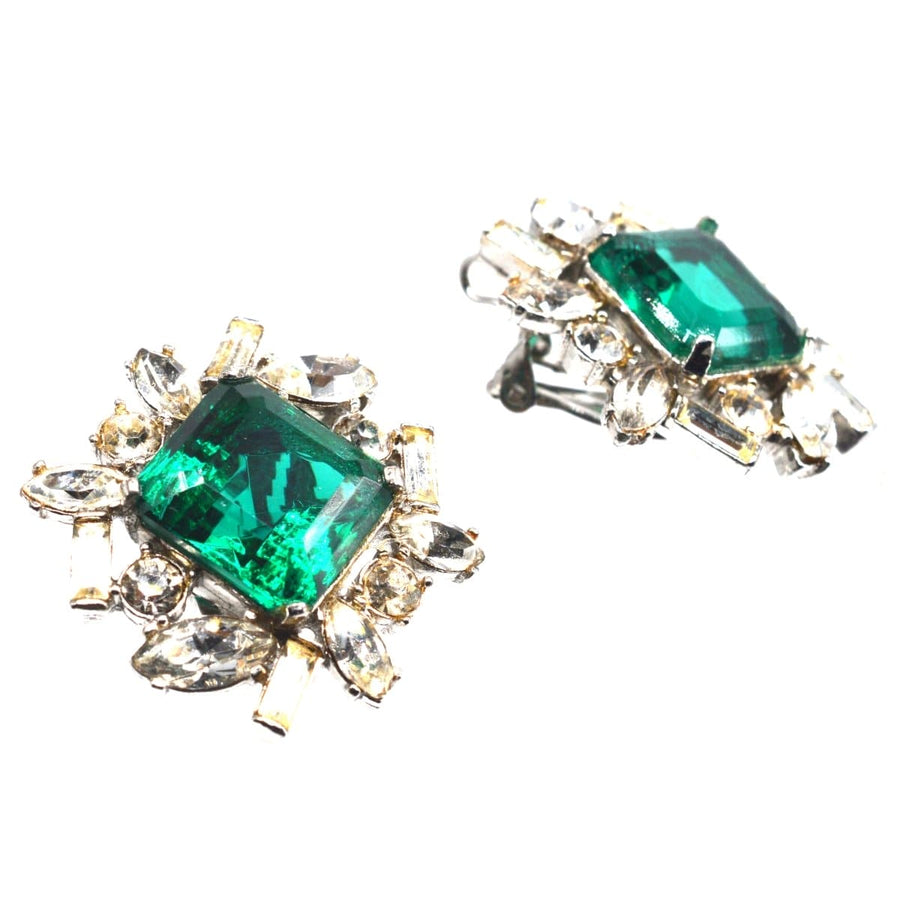 Vintage 1990s Green and White Paste Clip On Earrings by Kenneth Lane | Parkin and Gerrish | Antique & Vintage Jewellery