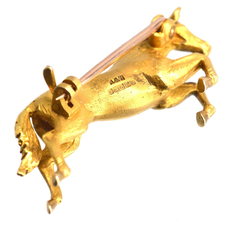Vintage 9ct Gold Jumping Horse Brooch by Alabaster & Wilson | Parkin and Gerrish | Antique & Vintage Jewellery