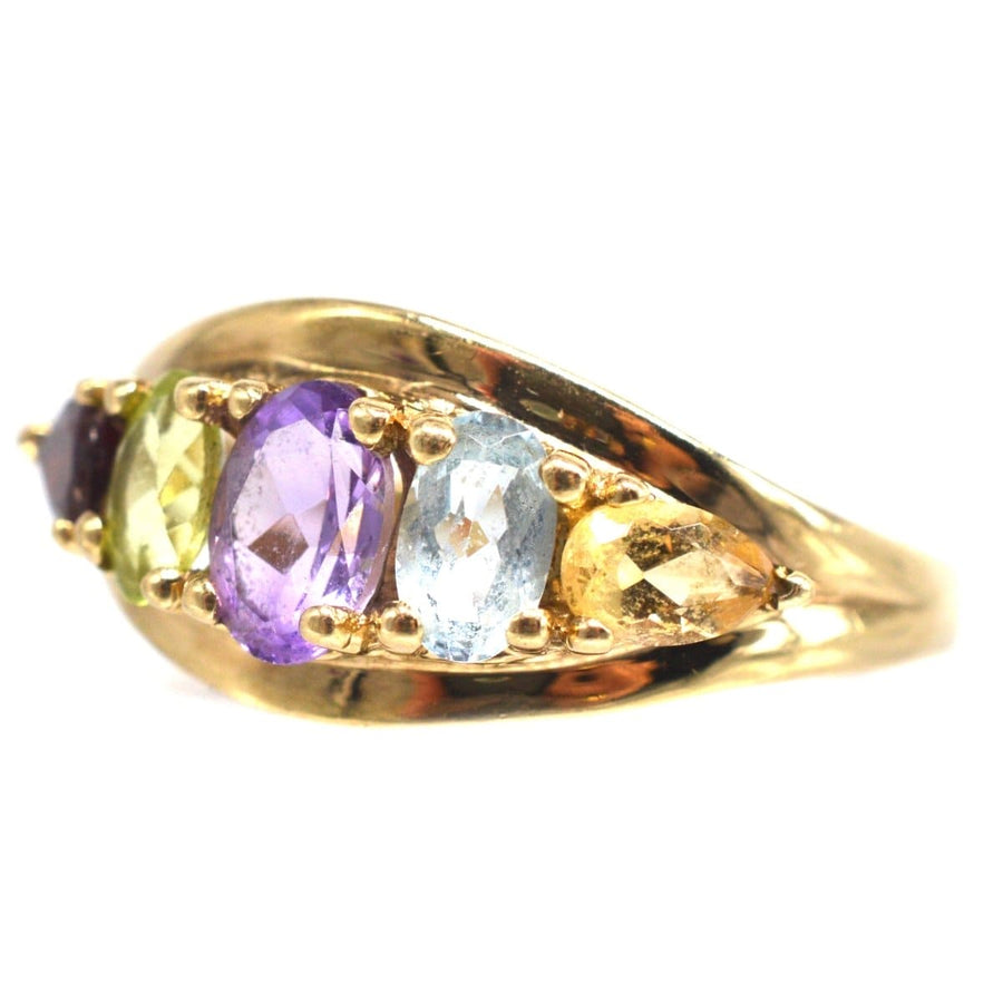 Vintage 9ct Gold Multi Gem Five Stone Ring | Parkin and Gerrish | Antique & Vintage Jewellery